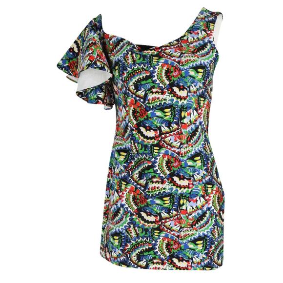 Saloni Dress Womens Size 6 Green Greta One Shoulder Mini Artsy Hippie Cocktail - Picture 1 of 13
